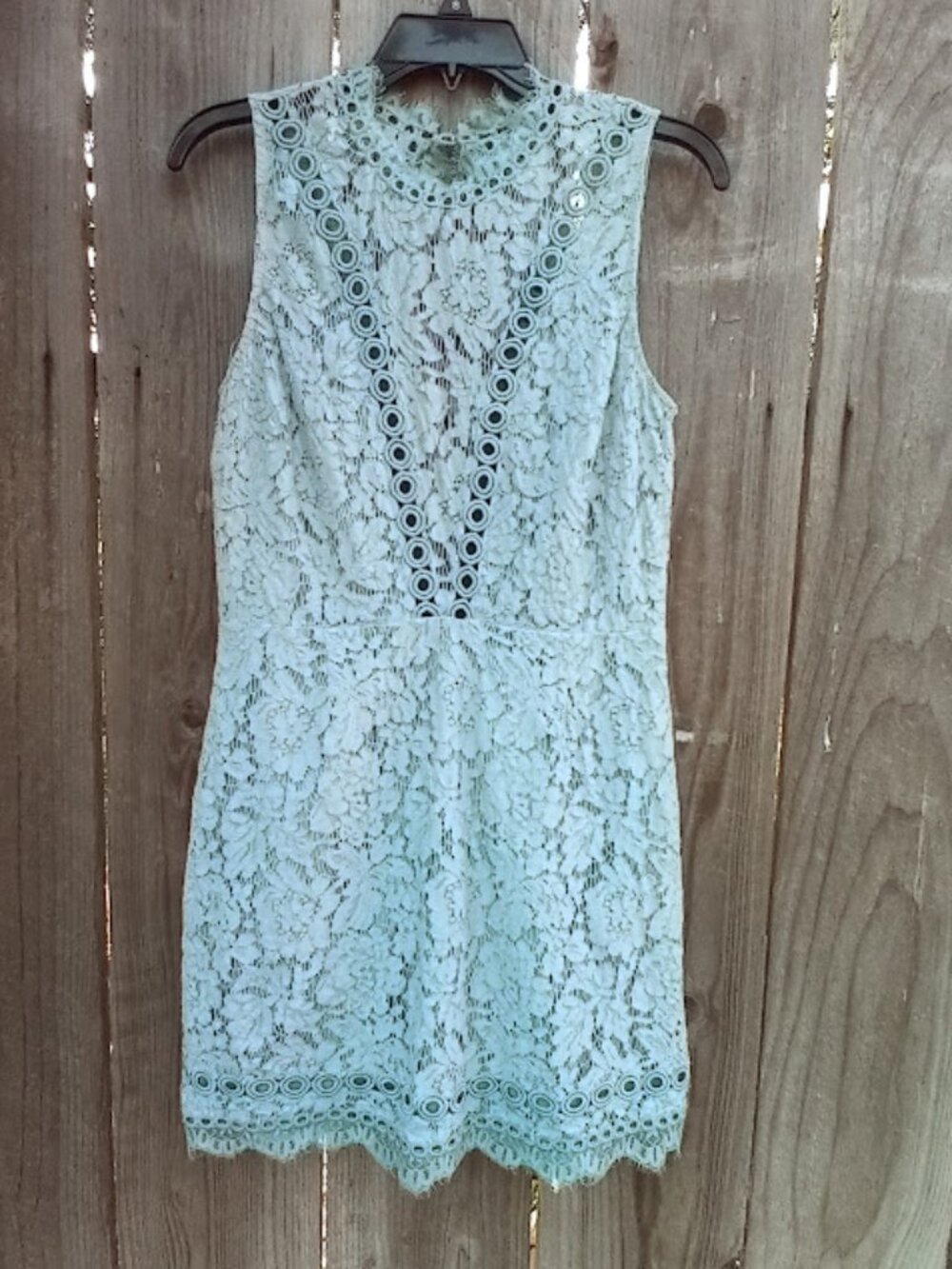 Saylor x Free People Jessa Lace Mini Dress L Light Blue Floral Lace High Mock